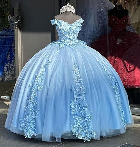 Miniatura 3 de Mouccy Preciosos vestidos de quinceañera con hombros descubiertos, vestido de bola hinchado con cuentas vestidos de fiesta de encaje dulce 15 16