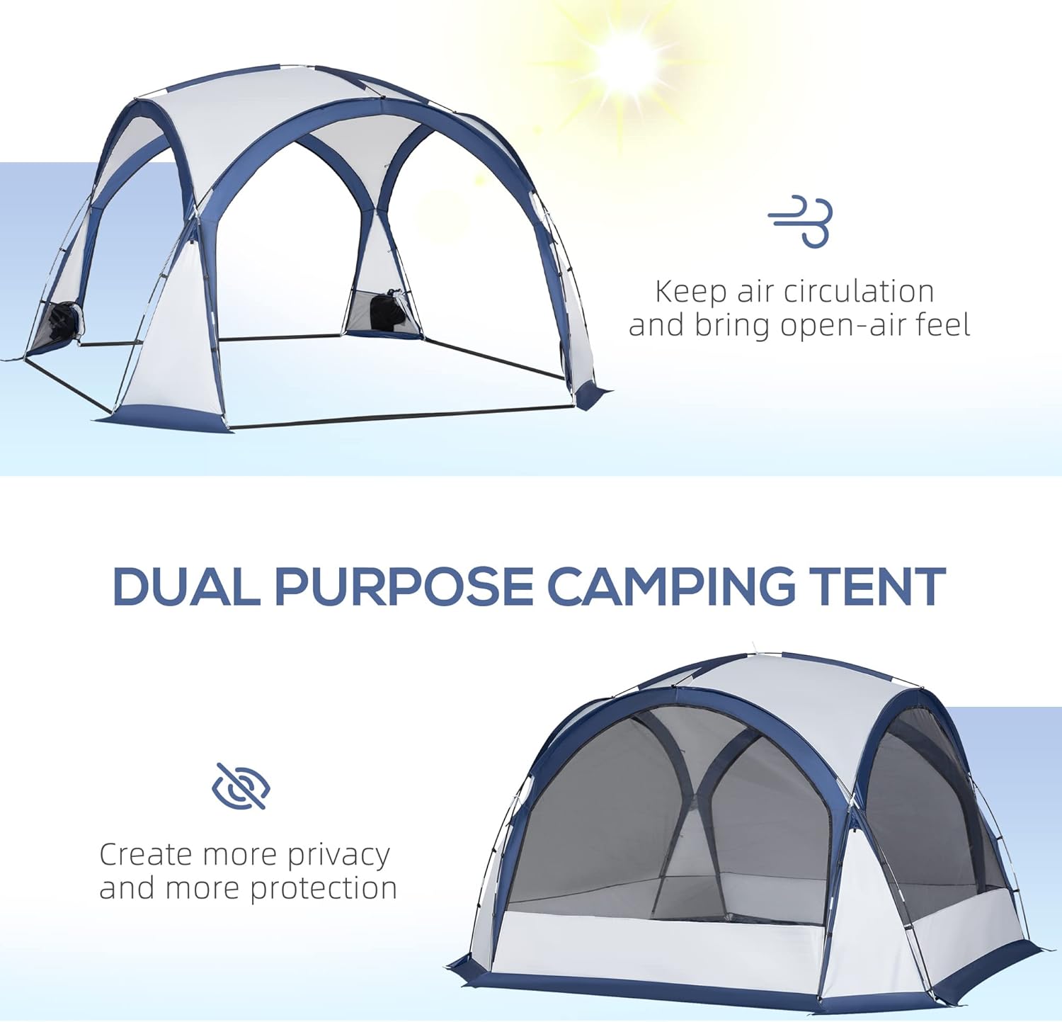 Outsunny Large Screen House or Camping Canopy Breathable Tent, Hang Hook for Lantern at Night, 6-8 Person Dome Tent, 11.5' x 11.5', White : Sports & Outdoors
