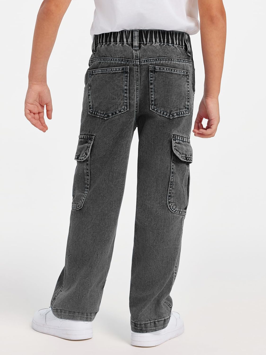 Haloumoning Boys Cargo Baggy Pants Elastic Waist Wide Leg Jeans Casual Demin Pants with Pockets 5-14 Years - Image 2