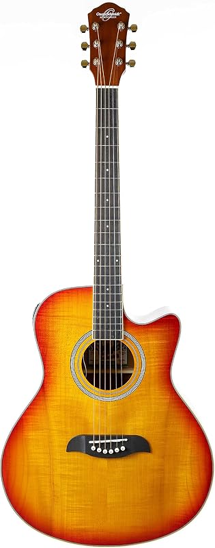 Oscar Schmidt OA10CE Mini Auditorium Acoustic-Electric Cutaway Guitar - Spalted Maple