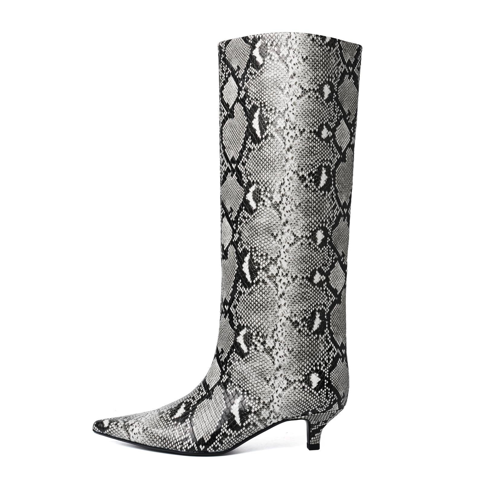 Marravosse Womens Knee High Boots Kitten Heel Pointed Toe Pull on Tall Boots for Women