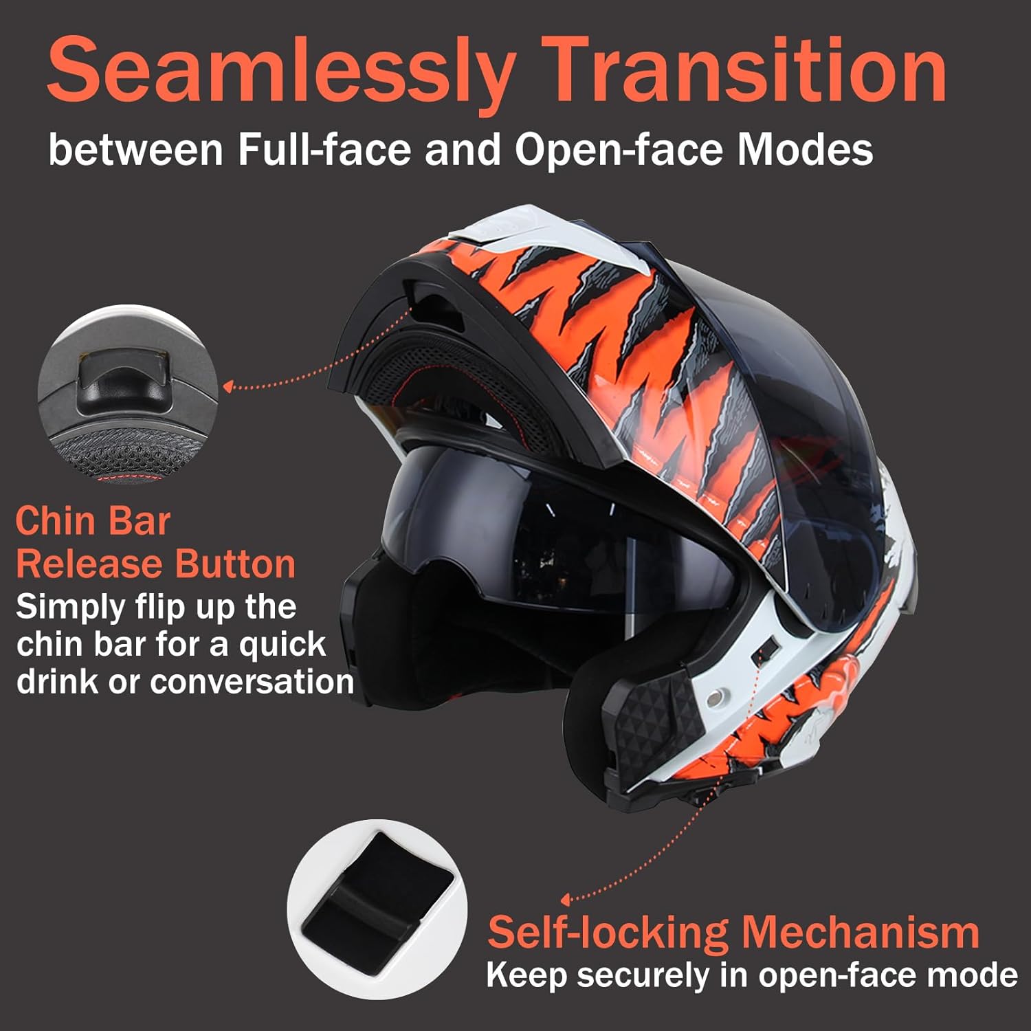 Uchoose Uchoose Modular Motorcycle Helmet Flip Up Full Face, DOT Approved Motorcycle Helmets for Men and Women, Dual Visor with Extra Clear Shield, Multiple Vents, Removable Liner