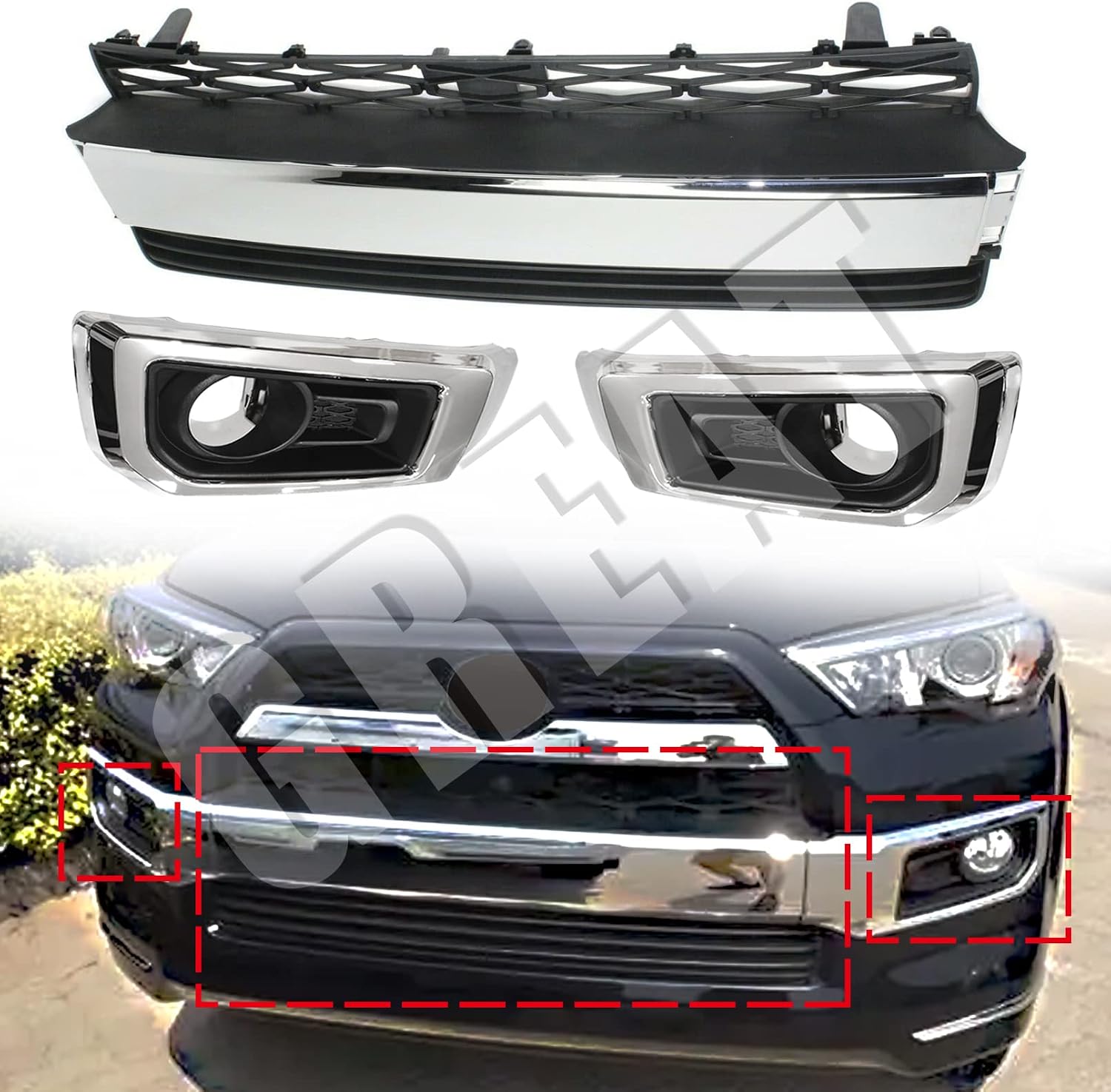 Bewild Front Bumper Lower Grille + Fog Lamp Cover Set Fit For 2014-2020 Toyota 4Runner Limited