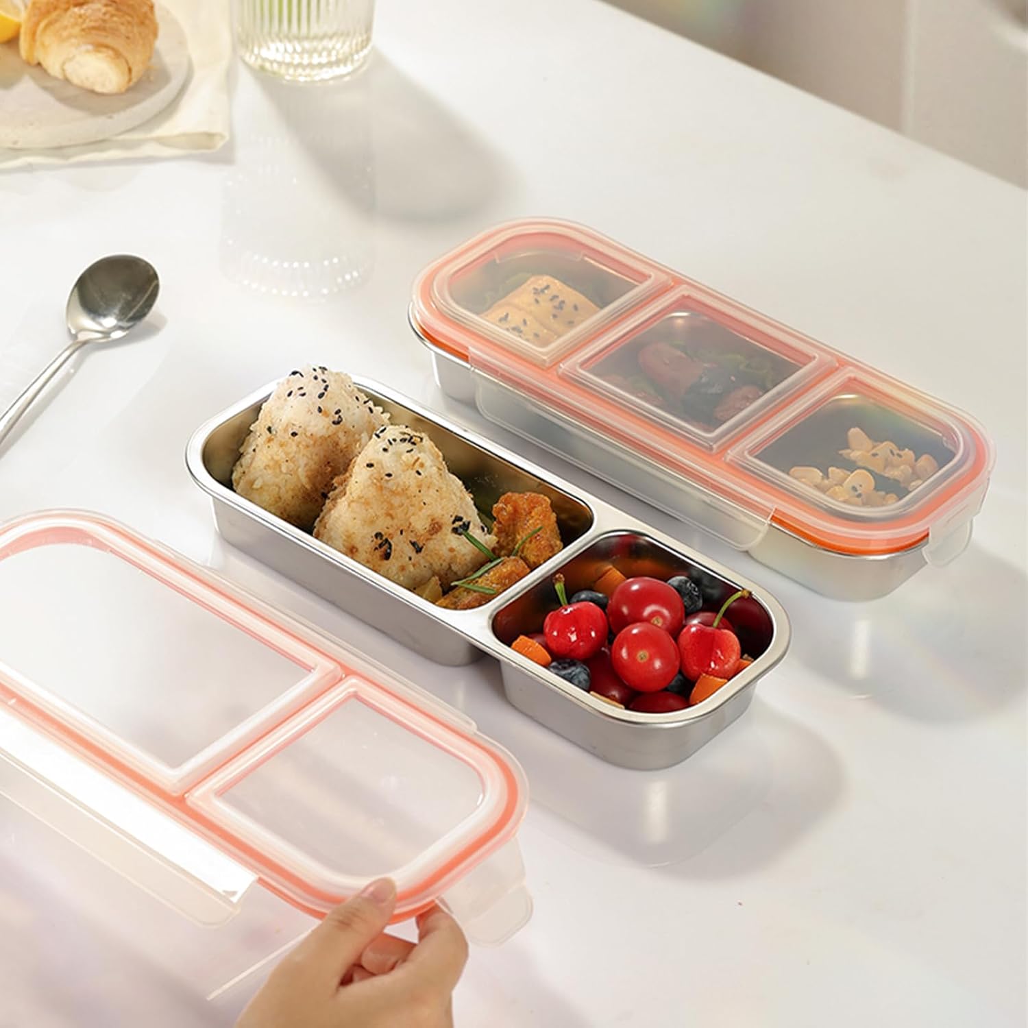 Reusable Stainless Steel Snack Containers with Lids – 10.3" x 4" 3 Compartment Snackle Box, Leak-Proof Metal Snack Containers for Kids & Adults, Divided Food Storage Box (2 Compartment) - Image 9