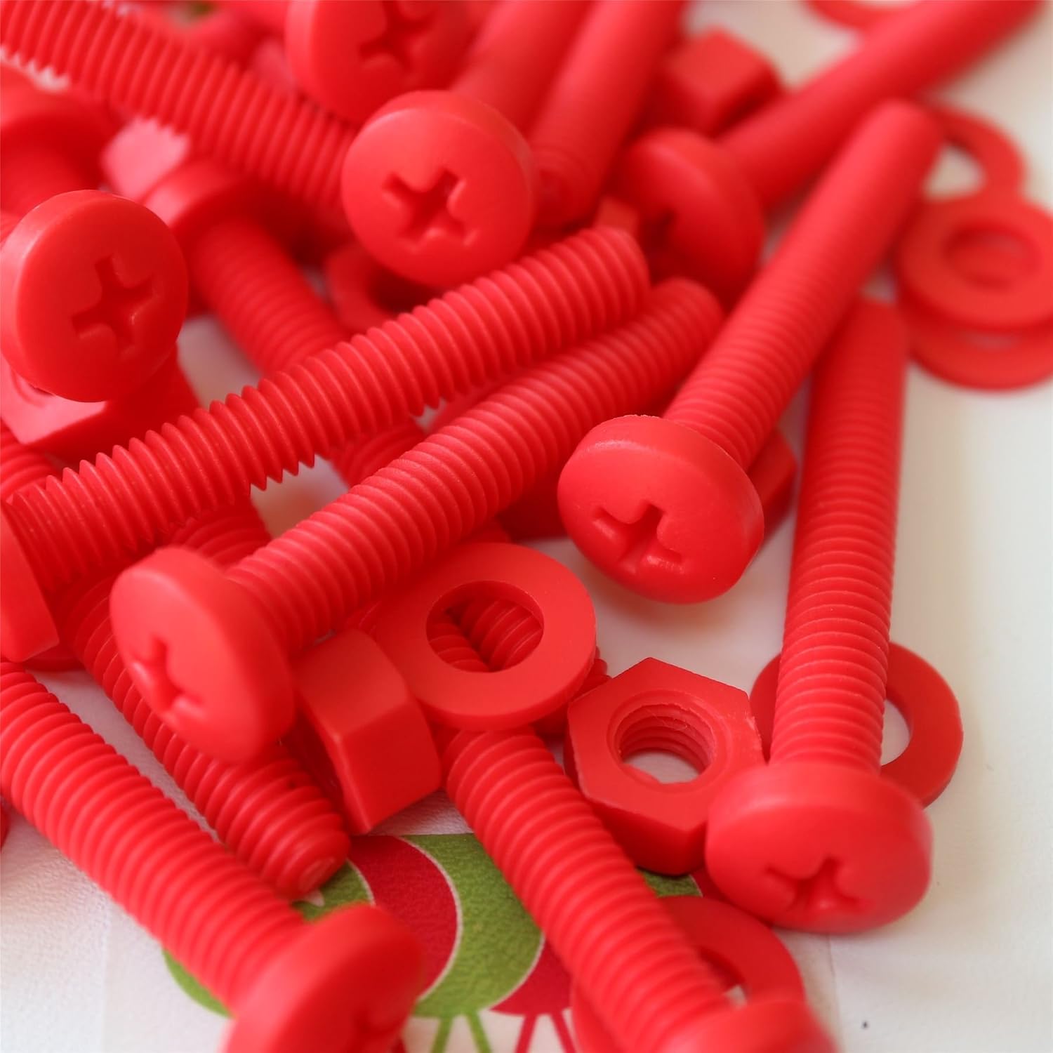 20 x Red Pan Head Screws Polypropylene (PP) Plastic Nuts and Bolts, M6x40mm, Washers, (15/64 x 1 37/64 in)