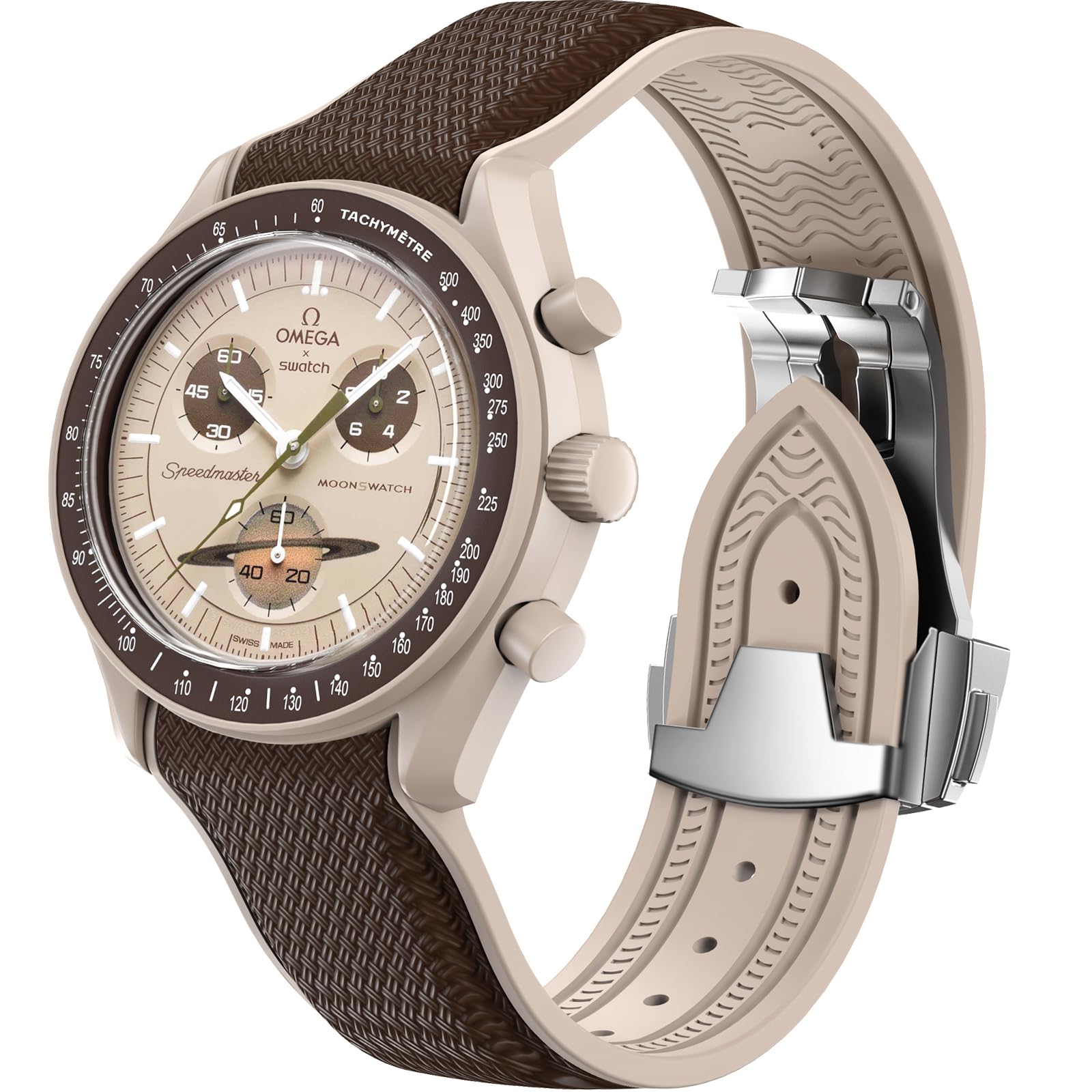 BONACE 20mm Soft Rubber Watch Band for Omega x Swatch MoonSwatch Speedmaster, No-Gap Curved Replacement Strap for Men and Women