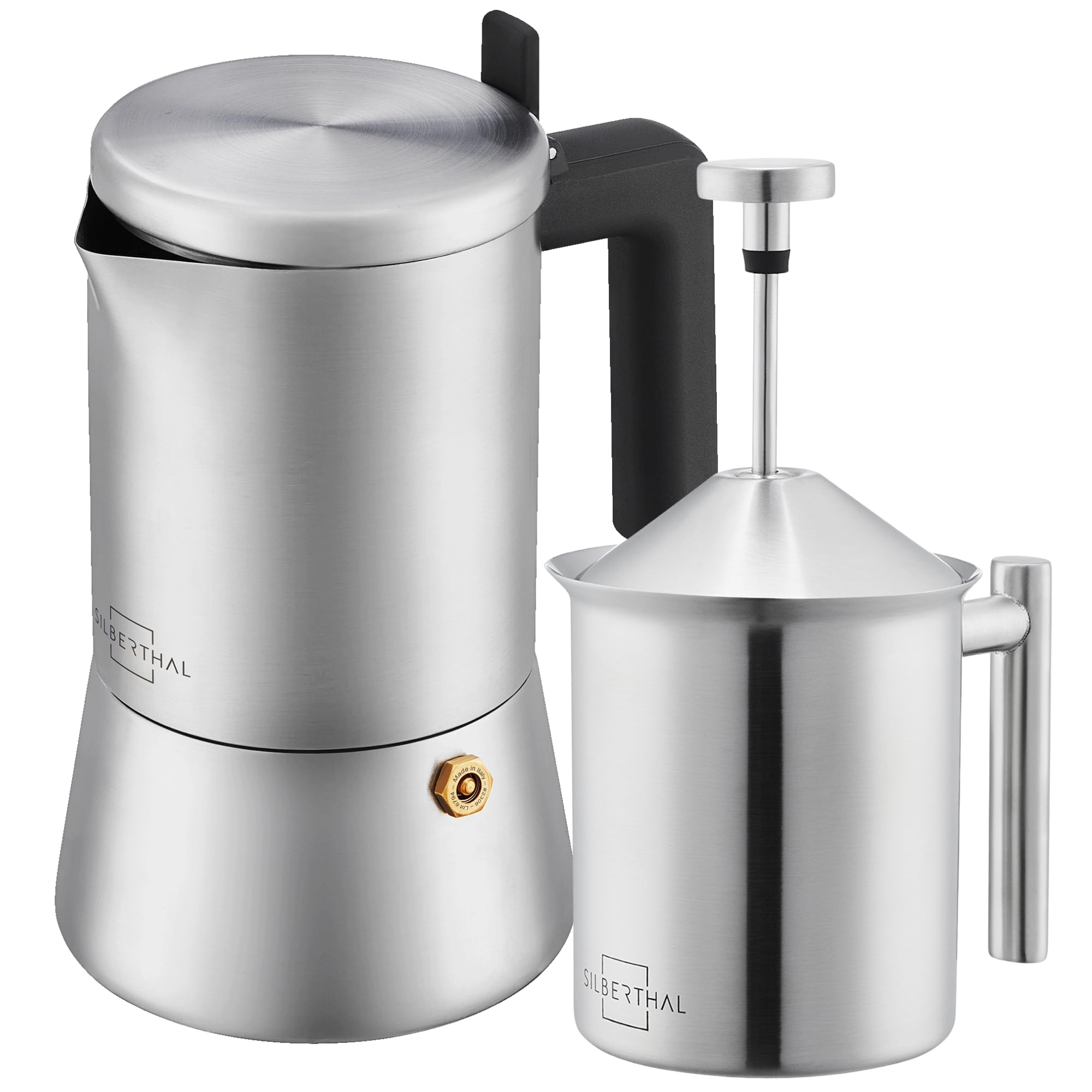 SILBERTHAL Set moka 300 ml e montalatte manuale - Moka per induzione e gas - Acciaio inox