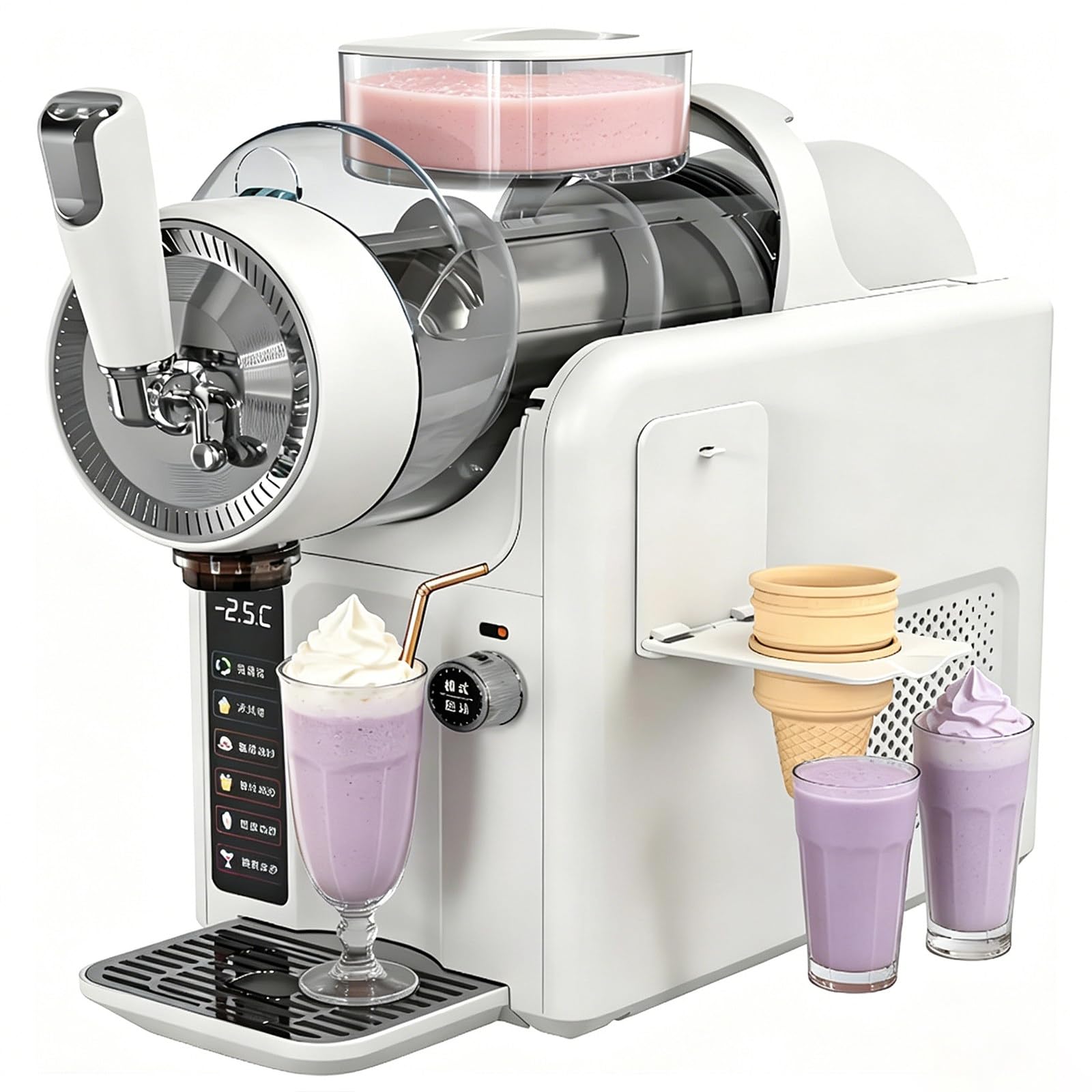 JIYINGHUI Slushy Machine for Home, No Ice Needed, Beverage Maker with Auto-Clean, 5 Preset Programs, Ice Cream Maker for Margaritas, Smoothies, Frappés, Milkshakes & Juices White-WithHolder