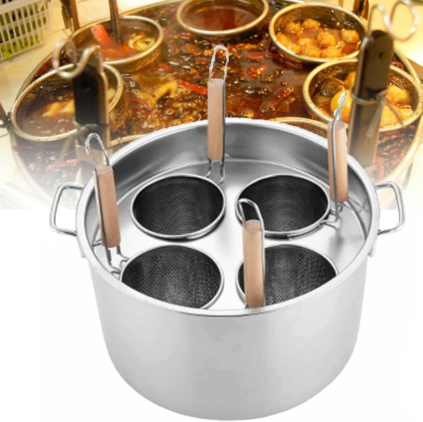 NGDFGR Stainless Steel Pasta Pot,Steamer For Cooking,Spaghetti Pot,Stock & Pasta Pots Multipots,Steamer Set With Basket With Lid,Induction Compatible,3Holes,4holes