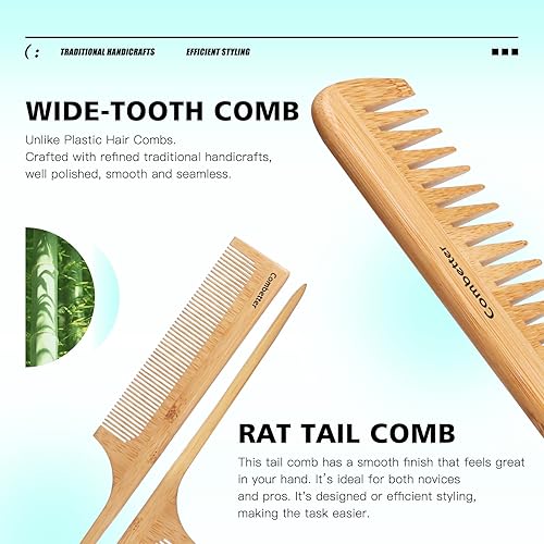 Miniatura 5 de Combeter Bamboo Hair Brush and Comb Set (4PCS) – Natural & Eco-Friendly Detangler Comb for Women, Men & Kid, Reduces Frizz, Promotes Healthy Hair