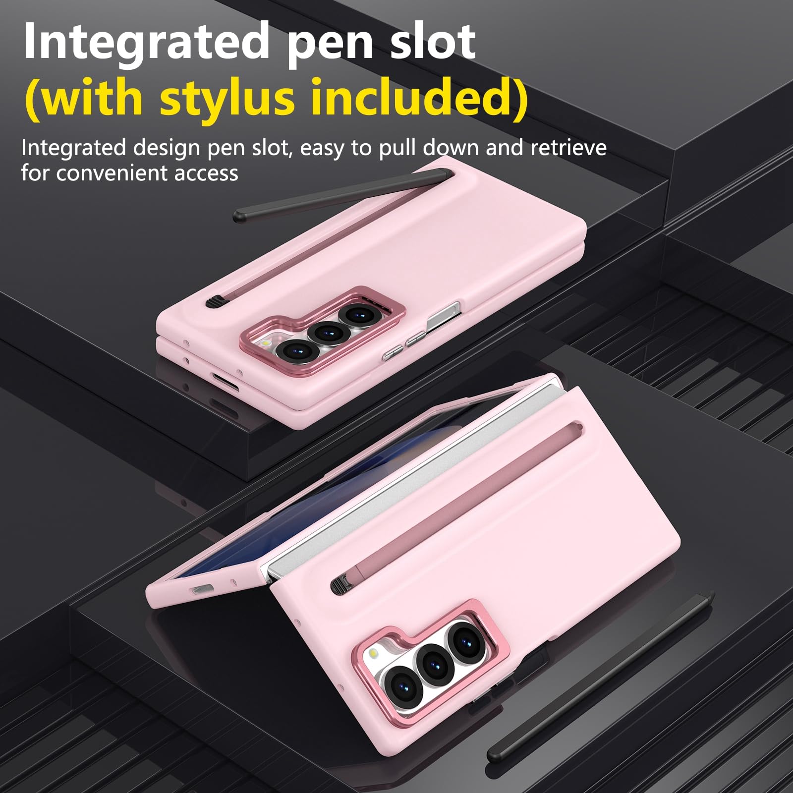 Custodia per Galaxy Z Fold6 con penna stilo, cover per Fold6 con supporto + slot per S Pen, pellicola protettiva frontale per Samsung Galaxy Z Fold6 con supporto pieghevole-Rosa