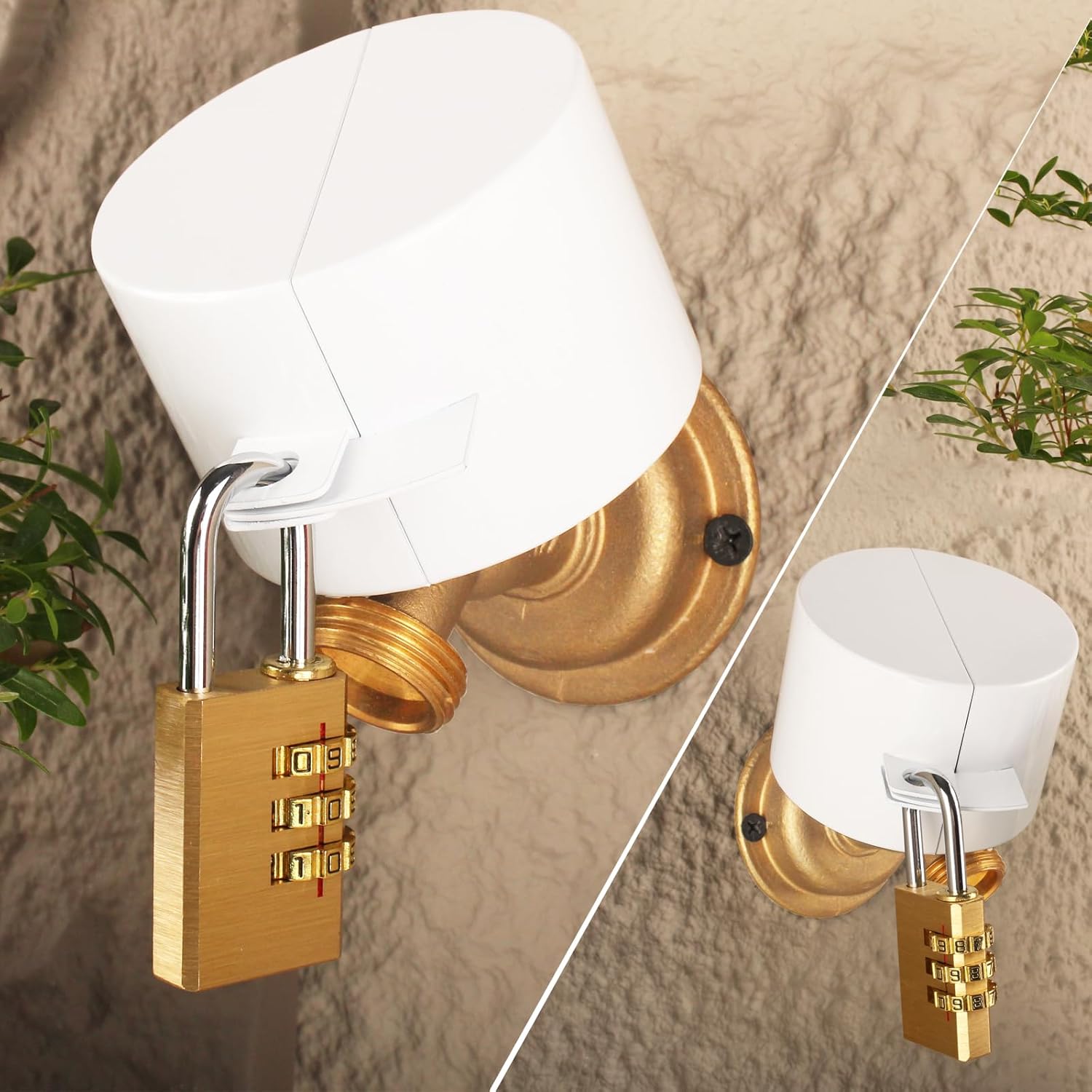 蛇口ロック 屋外 水道蛇口ロック 金属製 庭の蛇口、ホースビブ、水ホース、ホーススピゴットに適しています 水の盗賊を防ぐ (南京錠付