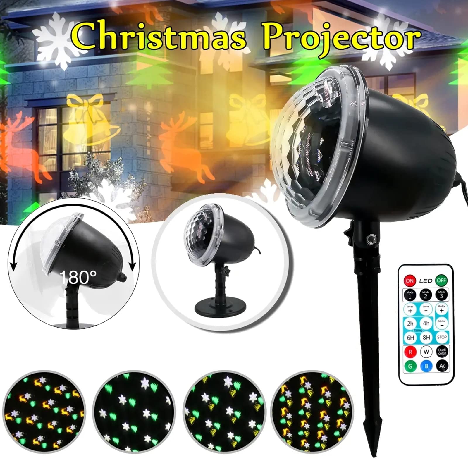 Luci del proiettore di Natale per esterni, luci per proiettori di fiocchi di neve, campane di renne mobili Modelli di alberi di Natale Luce di proiezione a LED, faretto per paesaggi natalizi per decor