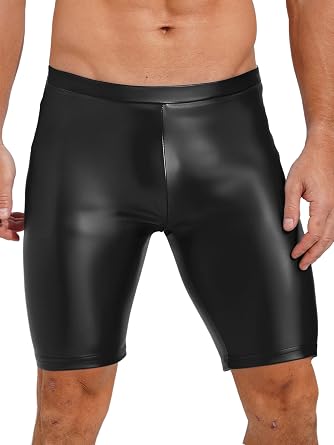 Mens Faux Leather Boxer Shorts Slim Fit Wrestling Pants Hot Tights Compression Shorts
