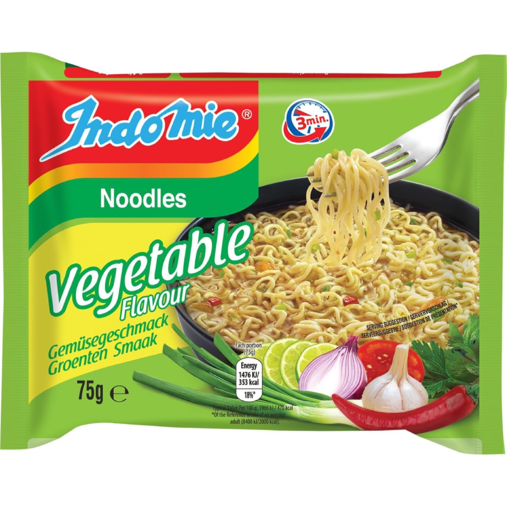 Nouilles Instantanées Végétarienne INDOMIE 75g/Sachet - Offres de 5, 10, 20 et 30 Sachets - Livraison Gratuite France (60 sachets)