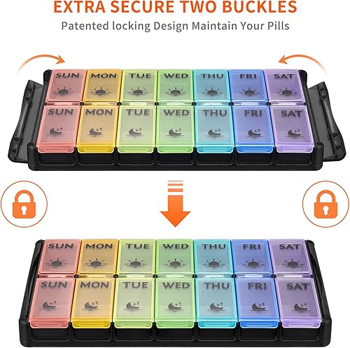 Miniatura 4 de FGcase - Pastillero extragrande 2 veces al día, pastillero FGcase Easy Fill AM PM, gran capacidad, recarga rápida de 7 días para pastillas,