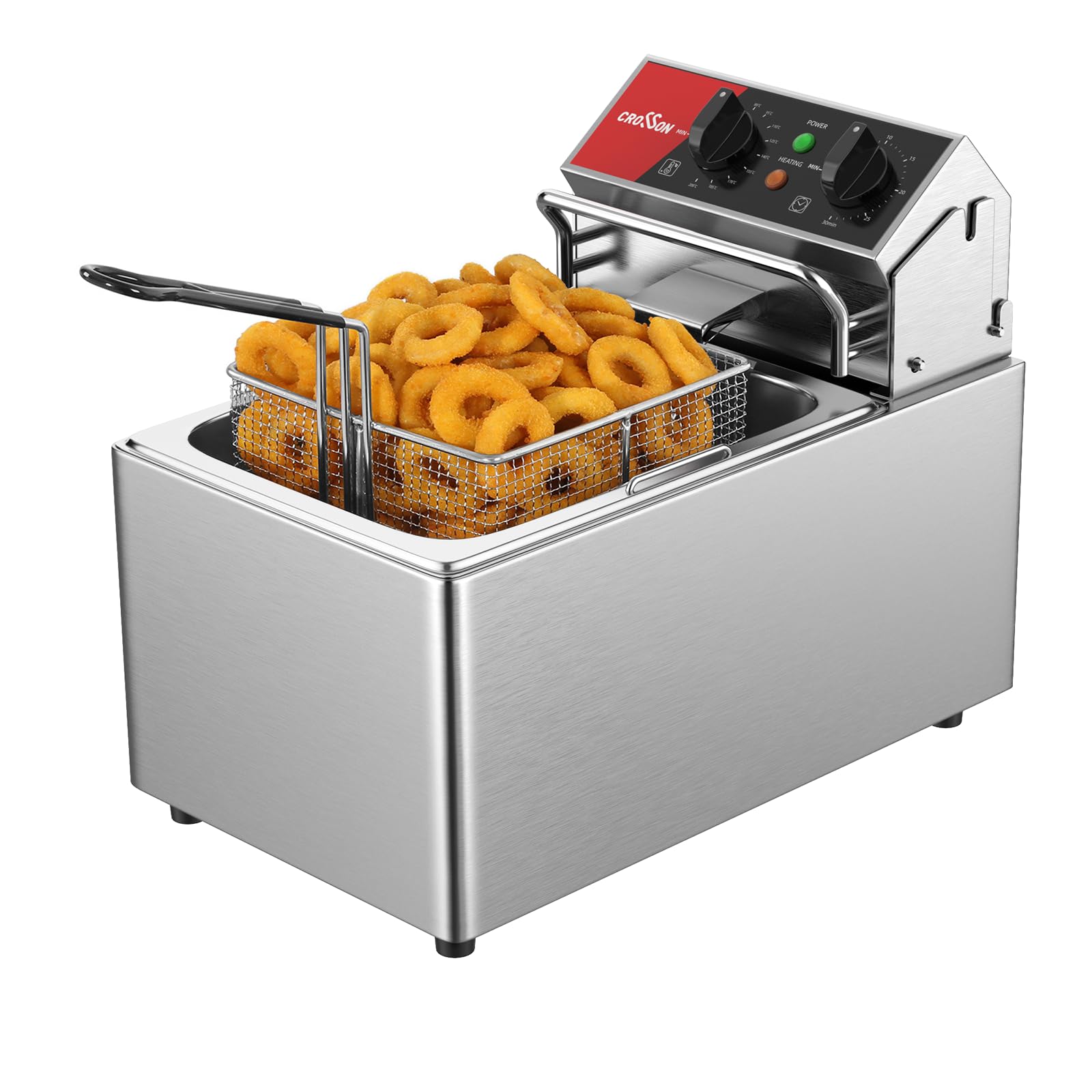 CROSSON Friggitrice Elettrica Professionale 8L 3250W Friggitrice a Olio Elettrica Temperatura Controllata 80-200°C per Cucina Hotel Ristorante