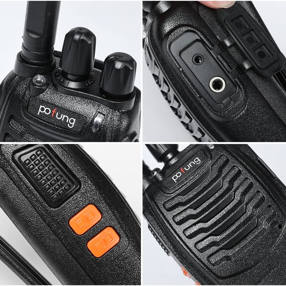 Talkie Walkie PT88E PMR446 sans Licence 16 Canaux, Rechargeable avec Chargeur USB, Lampe de Poche LED, Talkie Walkie Professionnel avec Oreillette pour la Famille, l'école (2pcs, Noir)