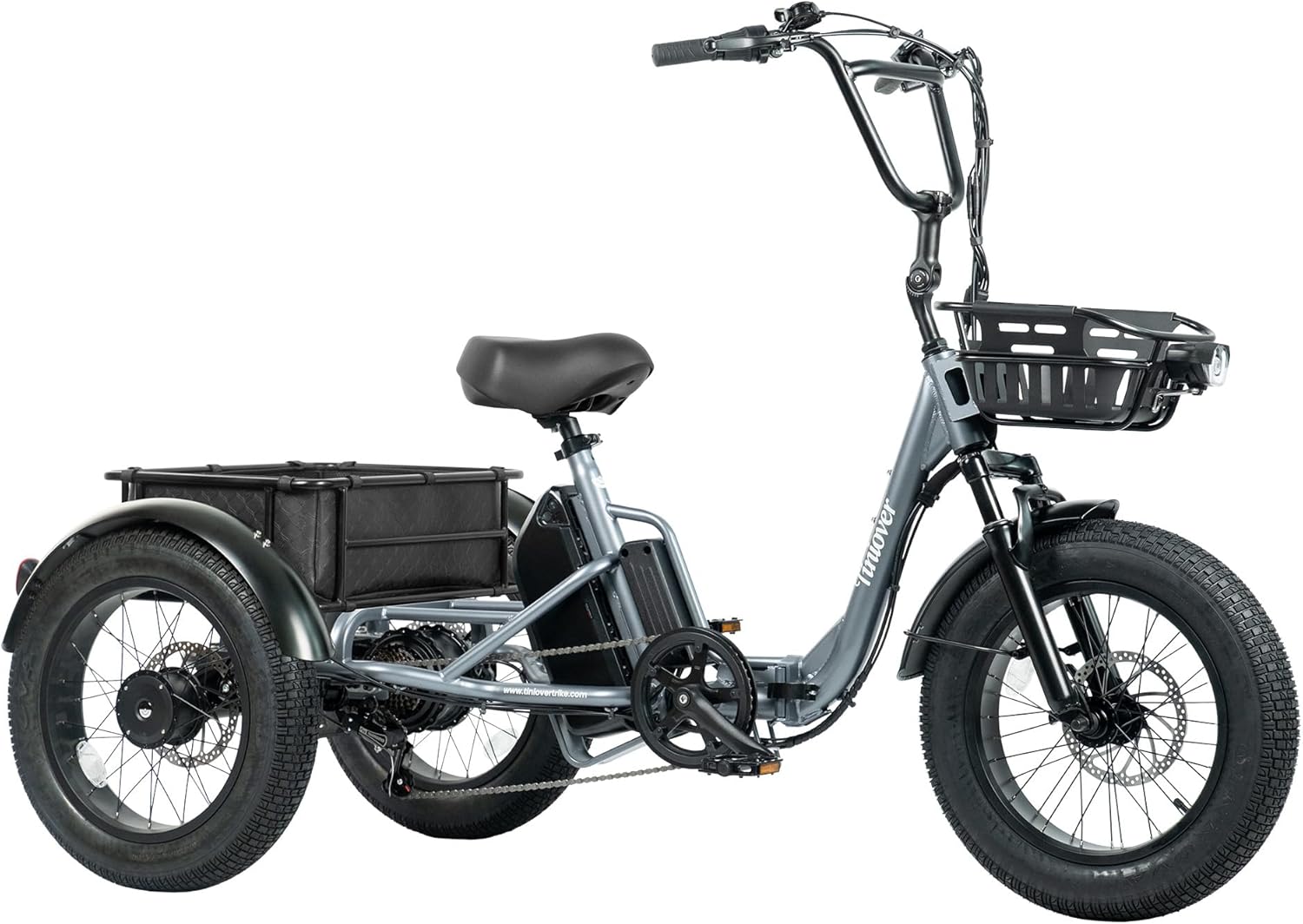 Creek Dual Battery Folding Electric Tricycle for Adults 2 Seater, 20MPH 80 Miles 4" Wide Fat Tire Electric Trike, 3 Wheel Electric Bike 1000W, 48V 15AH Battery, 550LBS Load, Reverse, Parking