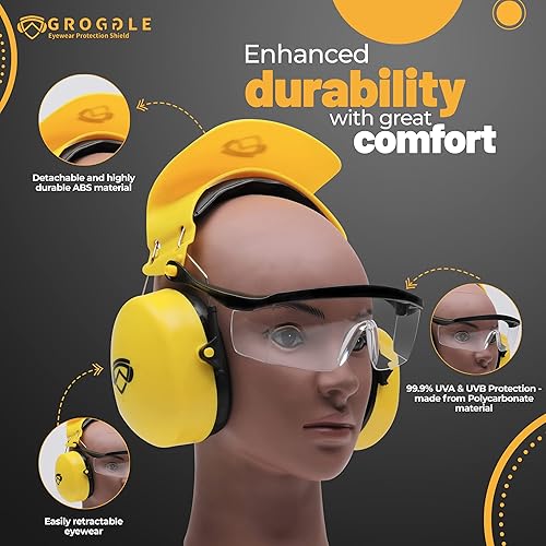 Miniatura 3 de Gafas de seguridad combinadas y orejeras de seguridad. Único, nuevo, PPE, protector protector que evita daños y arañazos. Proporciona comodidad,