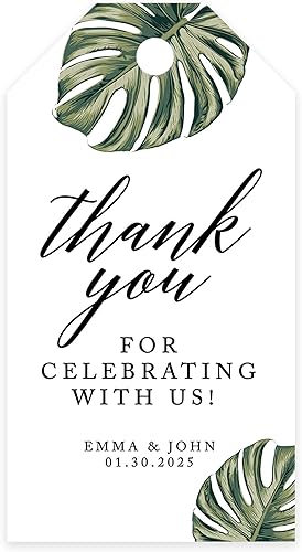 Andaz Press Paquete de 100 etiquetas personalizadas con texto en inglés "Thank You for Celebrating with Us" (Gracias por celebrar con nosotros), con