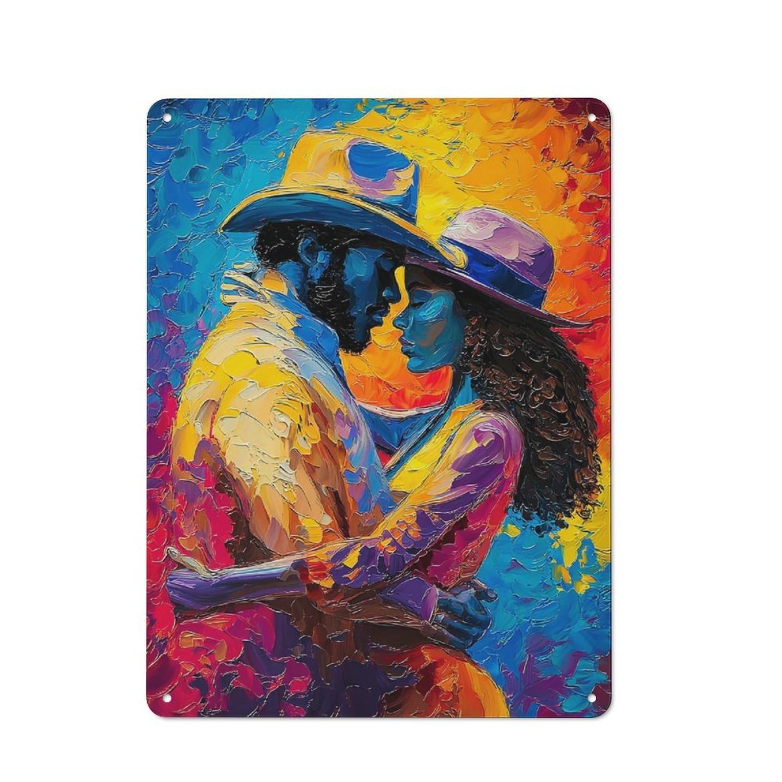 Junmoney Colorful Kiss Artistic Embrace -2 Tin Sign 40X30cm For Living Room Wall, Retro Wall Decor, A Decorative Metal Sign For Living Rooms And Feature Walls