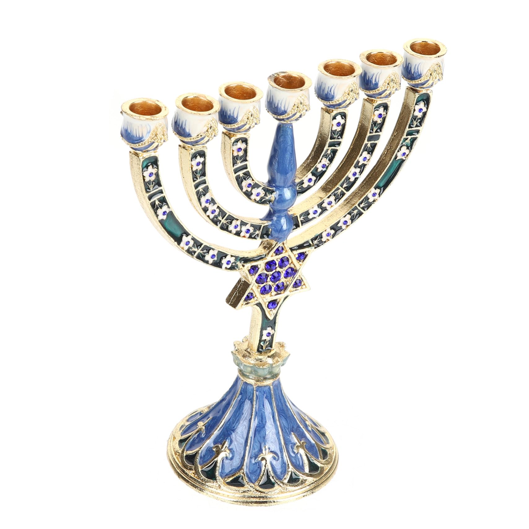 Candelabro de 7 Brazos de Aleación Azul, Estilo Vintage Religioso