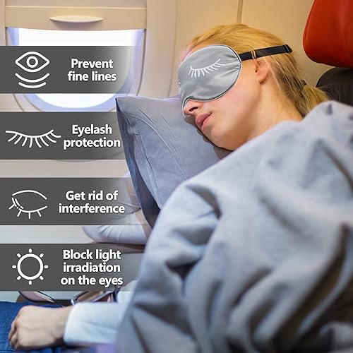 Miniatura 6 de Jecery 6 máscaras de seda para dormir, máscaras suaves para los ojos, ajustables, con máscara para dormir con bolsa de almacenamiento para mujeres y