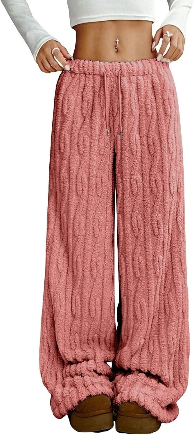 Women's Plush Fleece Pajama Pants With Pockets Fuzzy Fleece Cozy Lounge Pants With Pockets Winter Warm Pj Bottoms