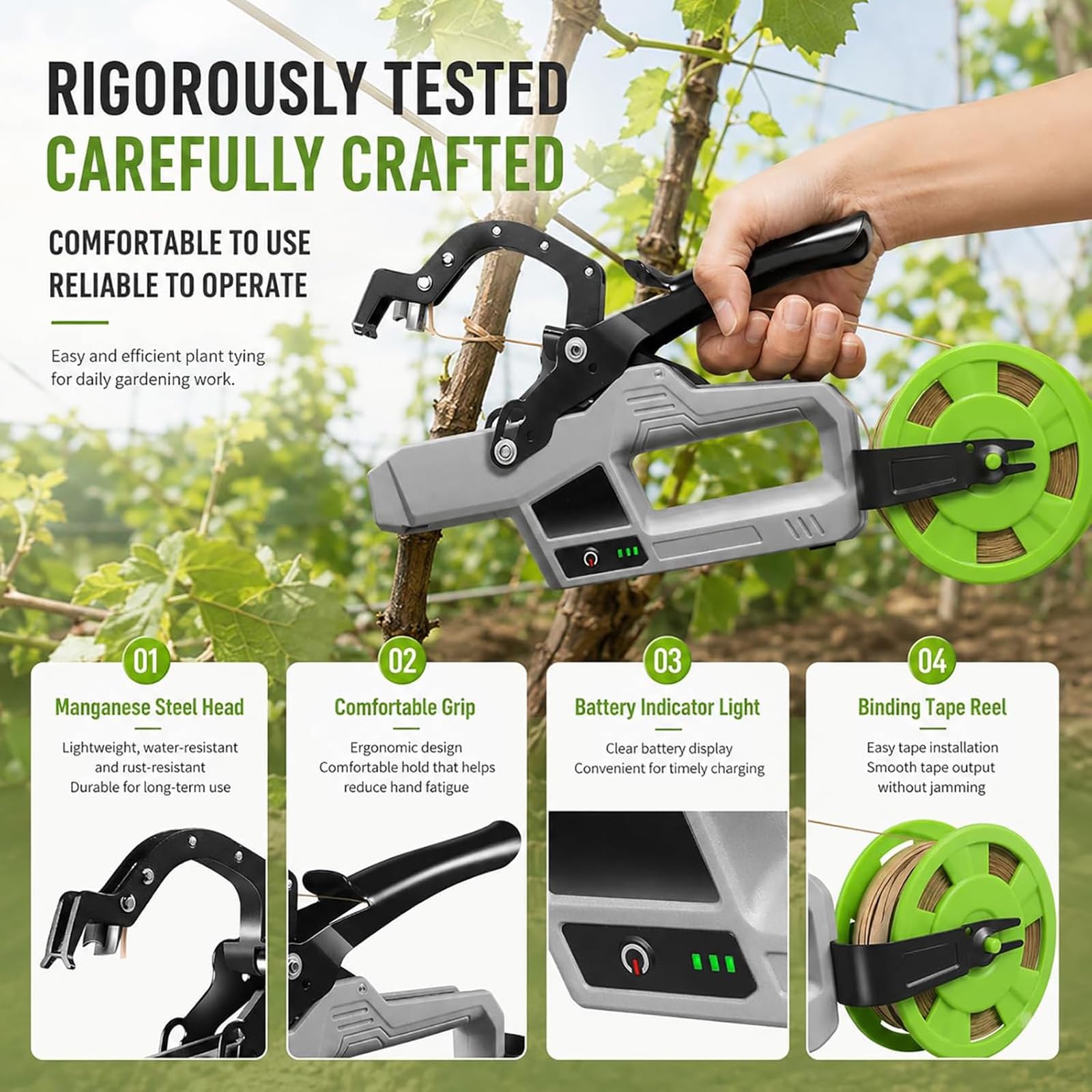 Atador Automático De Plantas De Jardín, Herramienta Eléctrica Inalámbrica Para Atar Plantas, Diámetro De Atado De 45 Mm Para Tomates, Uvas Y Plantas Trepadoras
