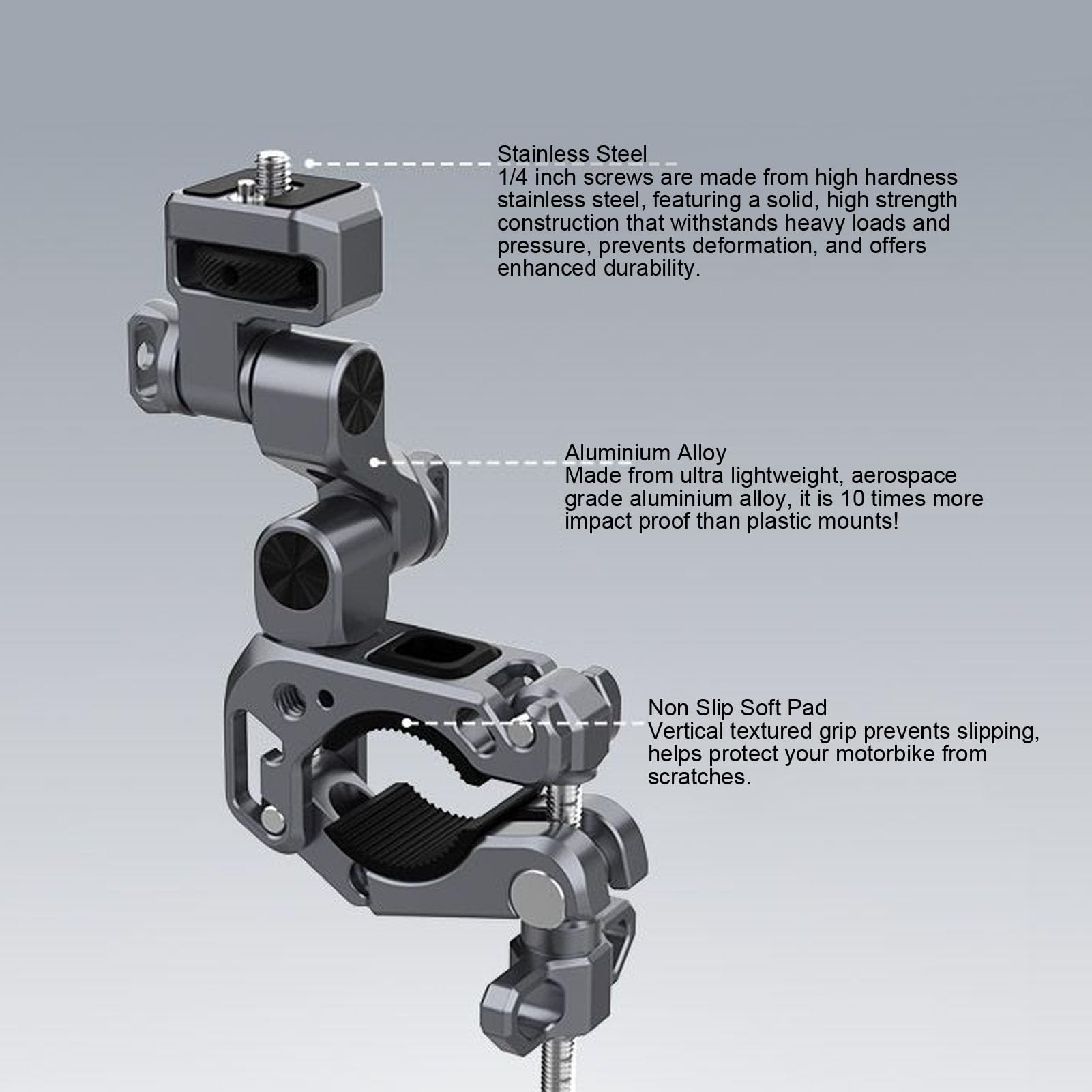 KIMISS Uchwyt do Kamery Rowerowej Zacisk Uchwytu do Kamery Akcji na kierownicę Obrót 360° Zacisk na rurę 18-39mm Aluminium CNC z Interfejsem 1/4 Cala Kierownicy Motocykla/roweru