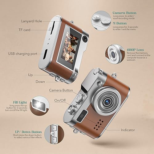 Miniatura 9 de Cámara digital, cámara FHD 1080P, cámara digital de apuntar y disparar para fotografía con tarjeta de 128 GB, cámara digital compacta portátil de 12