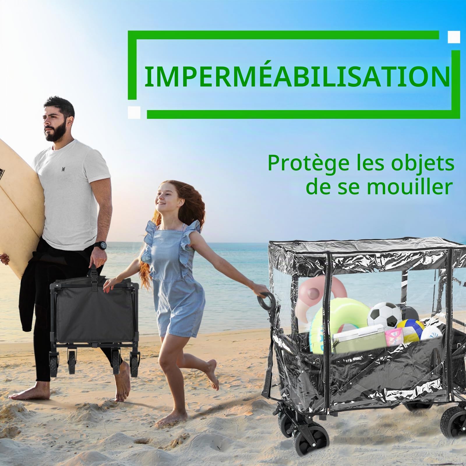 Housse de Pluie pour Chariot Pliable, Housse de Pluie Pliable Universelle, Accessoires pour Chariot à Bras Transparente Anti-Poussière et Anti-Neige