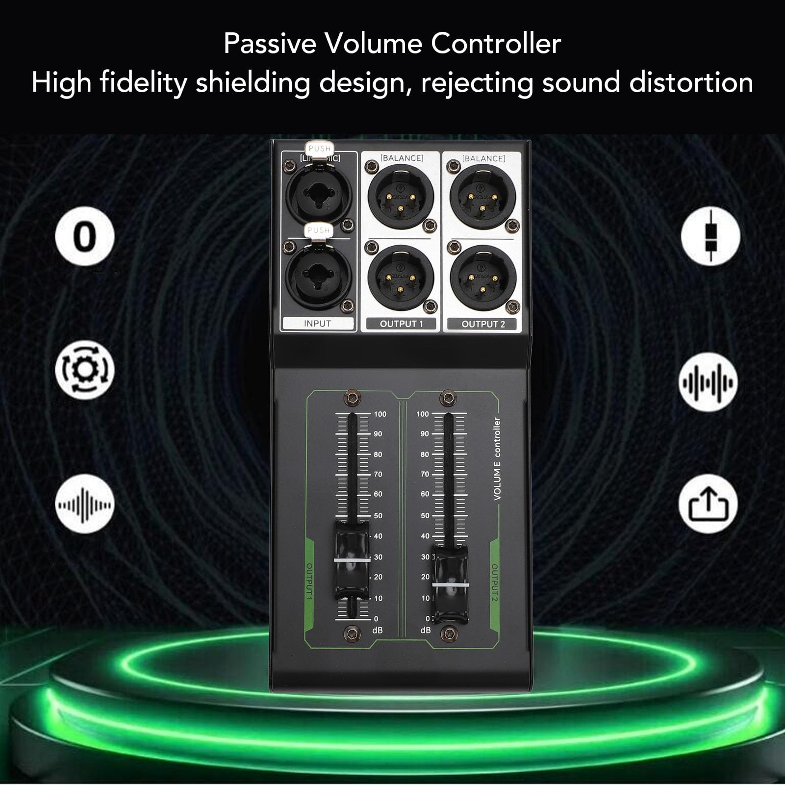 Controller di Volume Passivo Stereo XLR 2 Ingressi 4 Uscite, Fader 70 mm Alta Precisione, Audio HiFi
