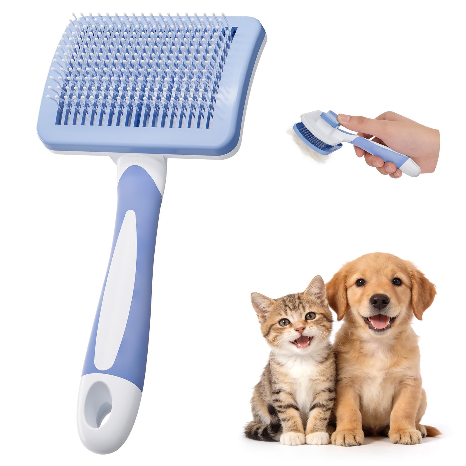 Diboniur Spazzola per gatti e cani autopulente, spazzola per peli lunghi e corti, strumento per cani/gatti/conigli, elimina efficacemente tomentasi sottopelo tangoli, gatto accessorio (blu)