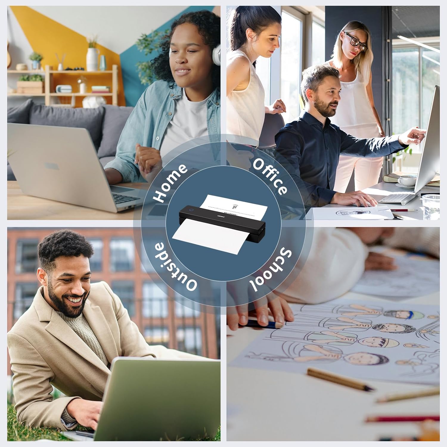 HPRT Inkless Portable Printer Wireless for Travel,Thermal Printer Supports 8.5" x 11" US Letter&A4&A5,Compatible with iOS,Android, Laptop, MT620,203 DPI,Black