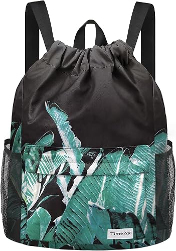 Waterproof Drawstring Backpack Sports Gym Sackpack with Mesh Pockets Water-Resistant String Beach Bag for Men Women