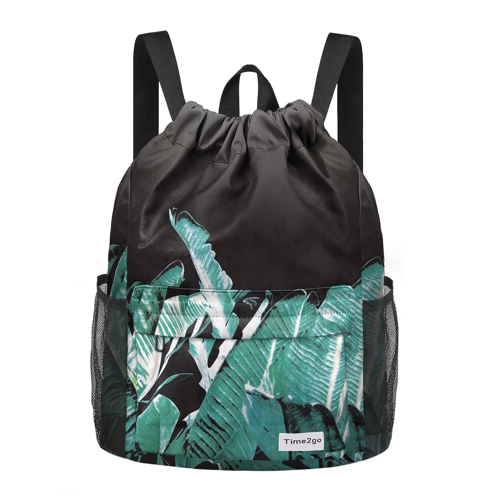 time2go Waterproof Drawstring Backpack Sports Gym Sackpack with Mesh Pocket String Cinch Beach Bag for Men Women