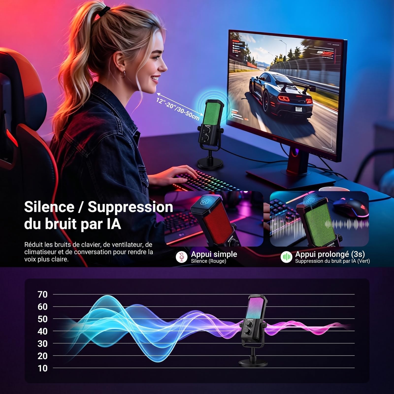 NEEWER UM01 Microphone USB Podcast IA,Plug&Play Cardioïde RGB