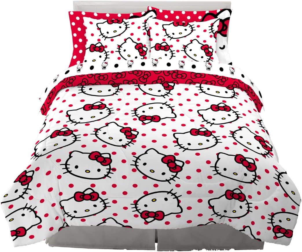 Franco Comforter and Sheet Set, Microfiber, Hello Kitty, 7 Piece Queen Size
