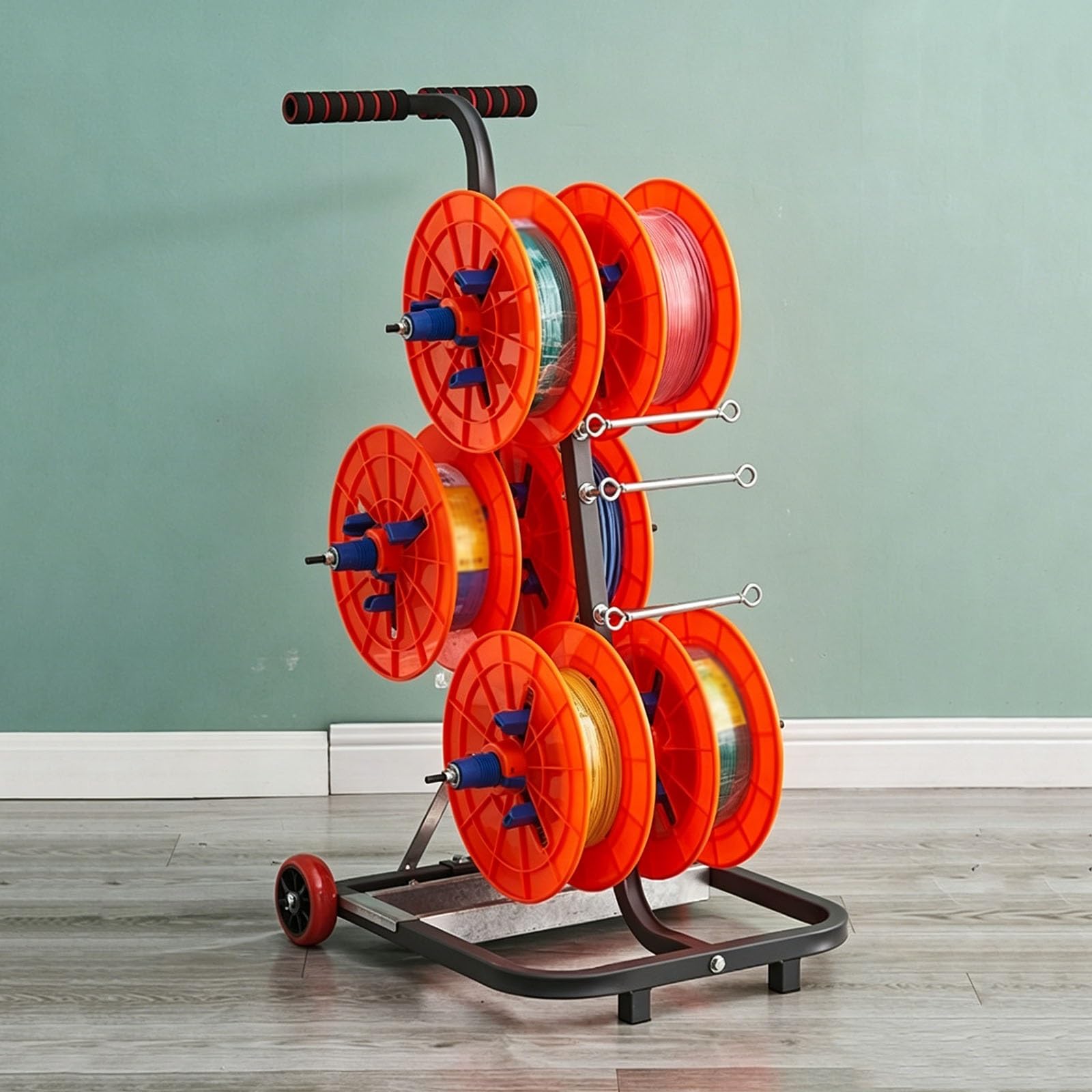 Heavy Duty Power Cord Storage Reel, Wire Rack Dispenser with 6 Reels, Cable Dispenser for Residential Power Distribution Projects