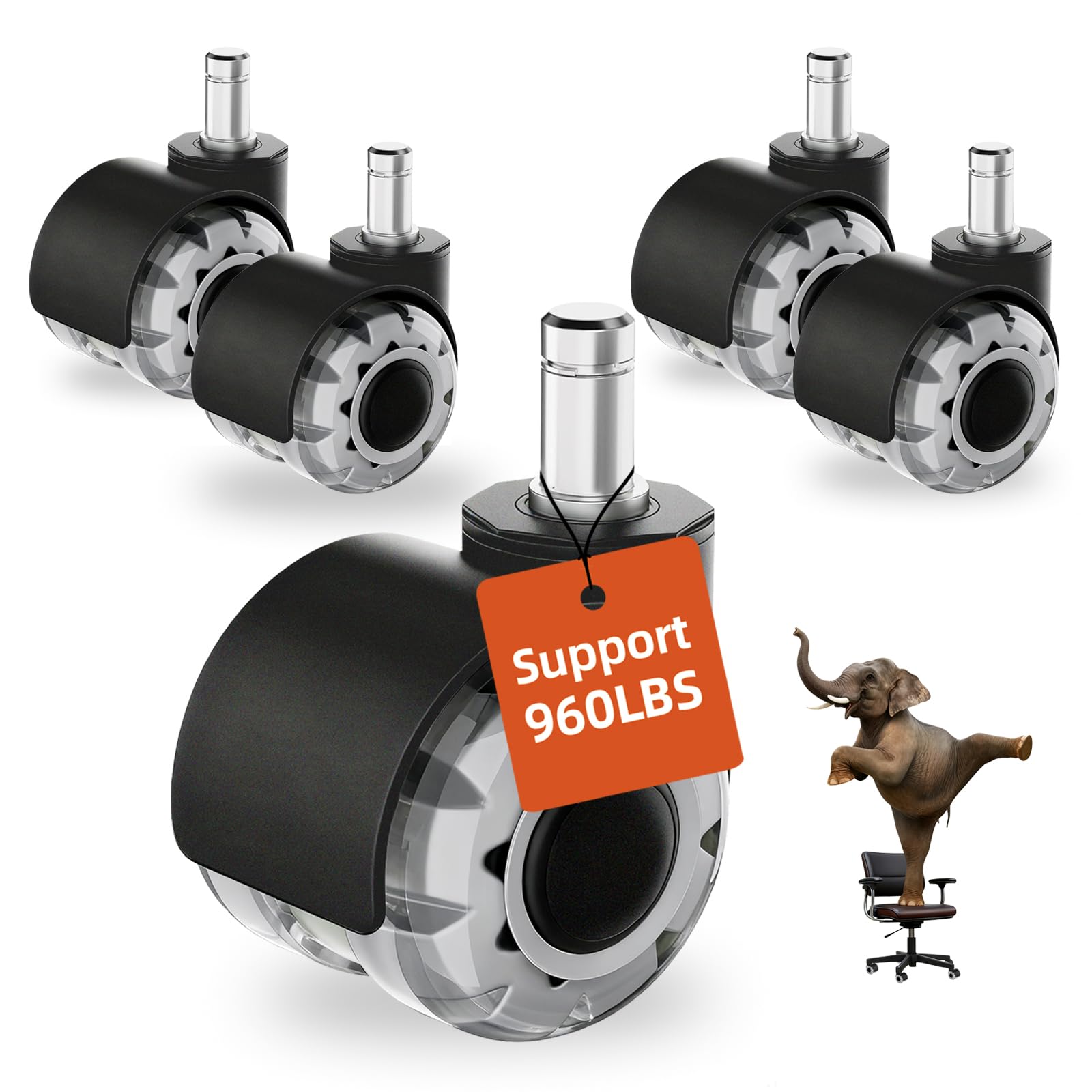 2'' Office Chair Wheels, Heavy Duty Desk Chair Caster Wheels Replacement, Mute Rubber Rotating Chair Wheels for Hardwood, Floors, Carpet, Universal