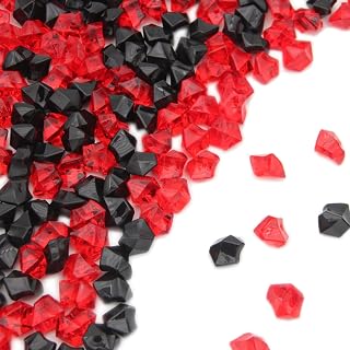PMLAND Clear Fake Ice Rocks – 550 Pcs Large Acrylic Gems Crushed Plastic Diamonds, Black & Red (3Lbs/2.25 Quarts) – Bulk Vase Filler for Centerpieces Theme Décor Aquarium Table Scatter