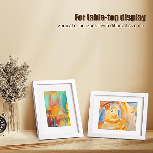 Miniatura 4 de KINLINK Portarretratos de 8 x 10 pulgadas, color blanco, de madera maciza con plexiglás acrílico para fotos de 4 x 65 x 7 pulgadas con paspartú o de