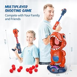 EagleStone Movable Dinosaur Shooting Toys for Kids Games with 2 Air Pump Gun, Party Toys with Score Record, LED & Sound, 48 Foam Balls Electronic Target Practice Gift for Boys and Girls