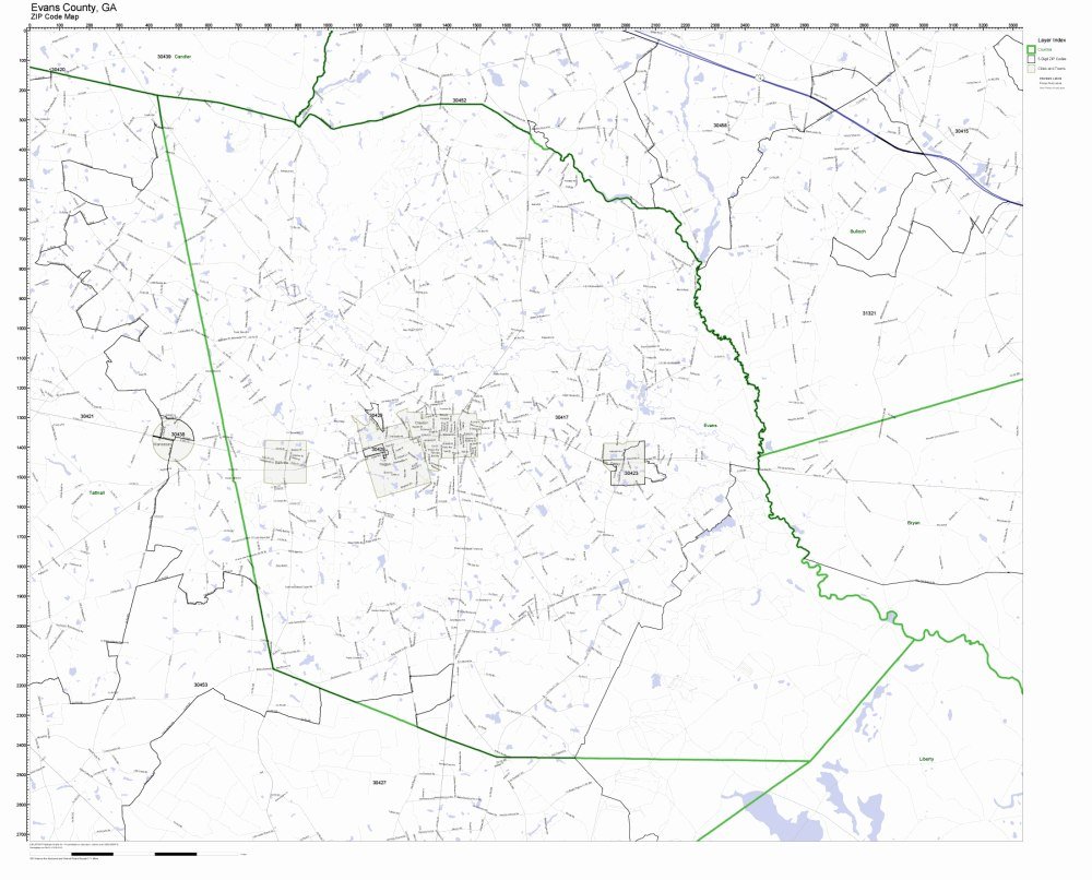 Evans County, GA ZIP Code Map Not Laminated