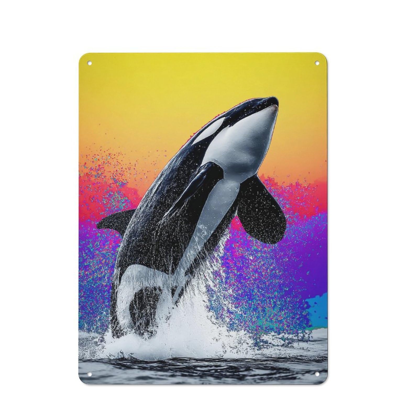 Junmoney Orca Splash In Vibrant Colors Vintage Metal Plaque 40X30cm For Café Or Restaurant, A Decorative Gift For A Newly Furnished Café And Restaurant
