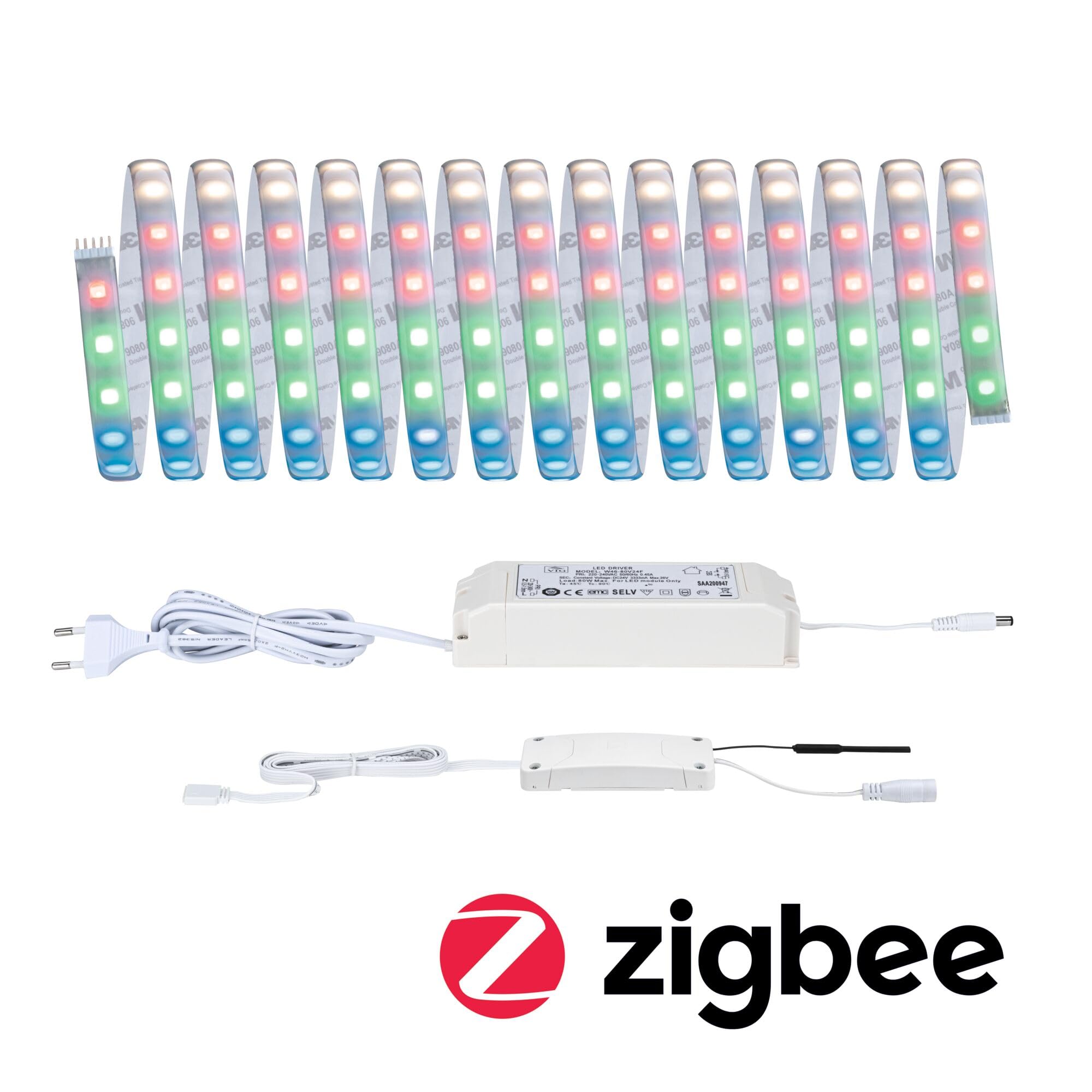 Paulmann 78885 LED Stripe MaxLED 500 Basisset Smart Home Zigbee IP44 5m incl. 1x26 W dimmbar RGBW Farbsteuerung Silber Kunststoff Lichtstreifen 3000 K
