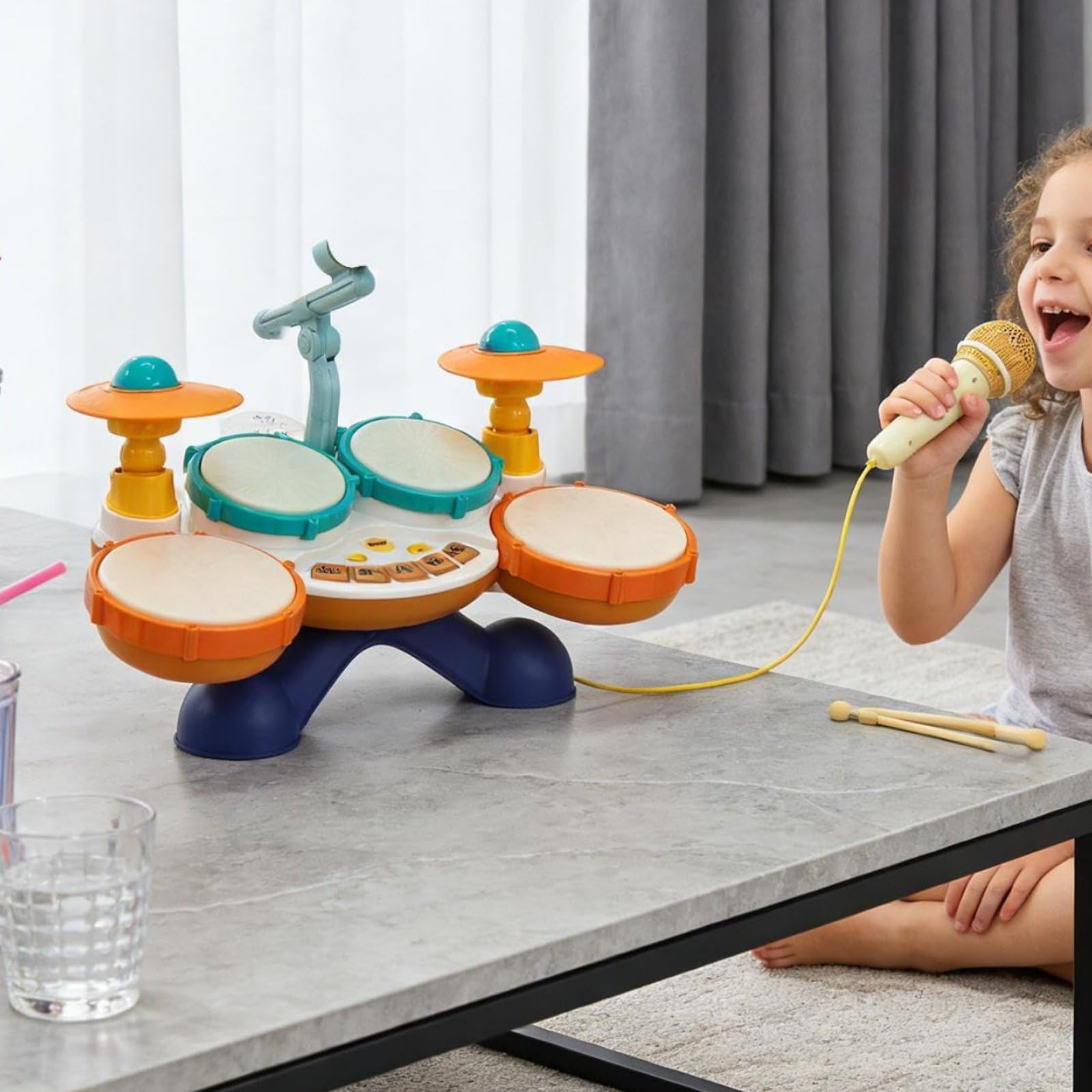 Batería Electrónica Infantil Set de Percusión Tambores Platillos Juguete Musical con Múltiples Modos y Melodías Estimula Habilidades Sensoriales y , Battery Set 3-Drum