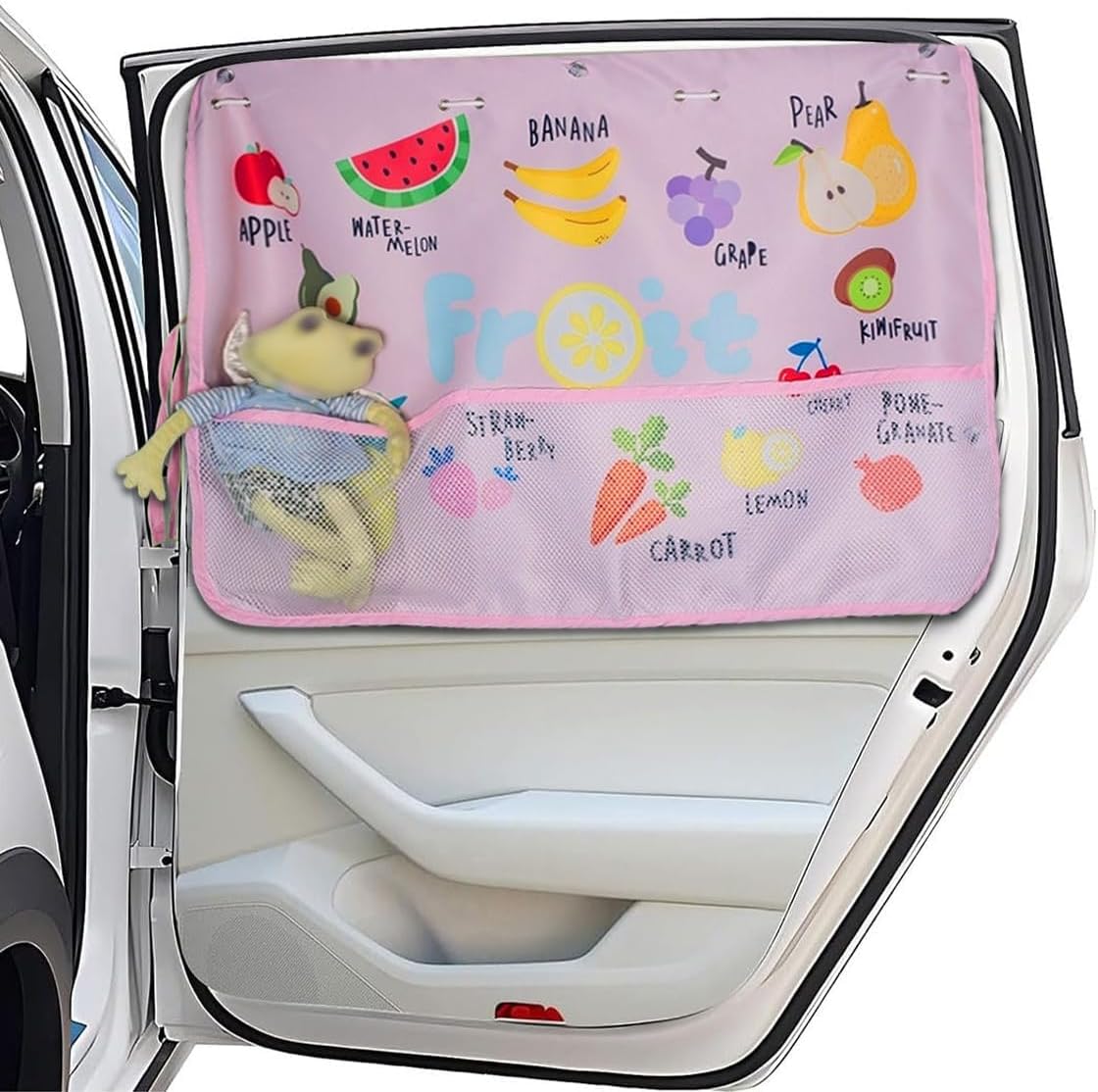 povtii Car Window Shade for Baby, 19.5"×26.8" Cartoon Pattern Auto Window Curtain Blocks Sun & Heat, Vehicle Side Window Sun Shield with Pocket & Suction Cups, Car Accessories (Rocket)